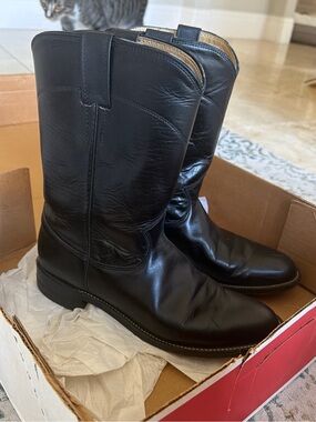 Justin Boots Black Leather Western Pull-On Mid-Calf Boots